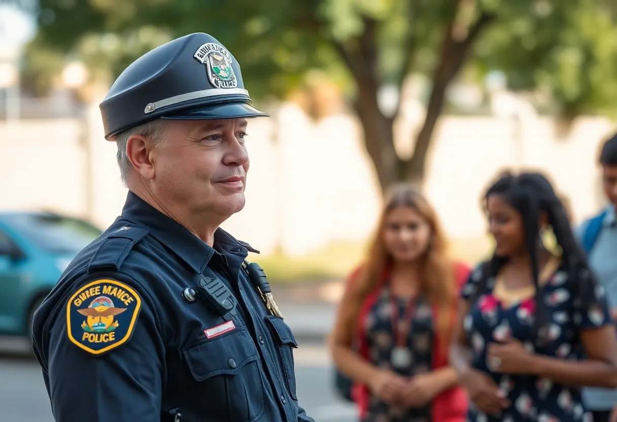 Police officer interacting with community members in San Antonio