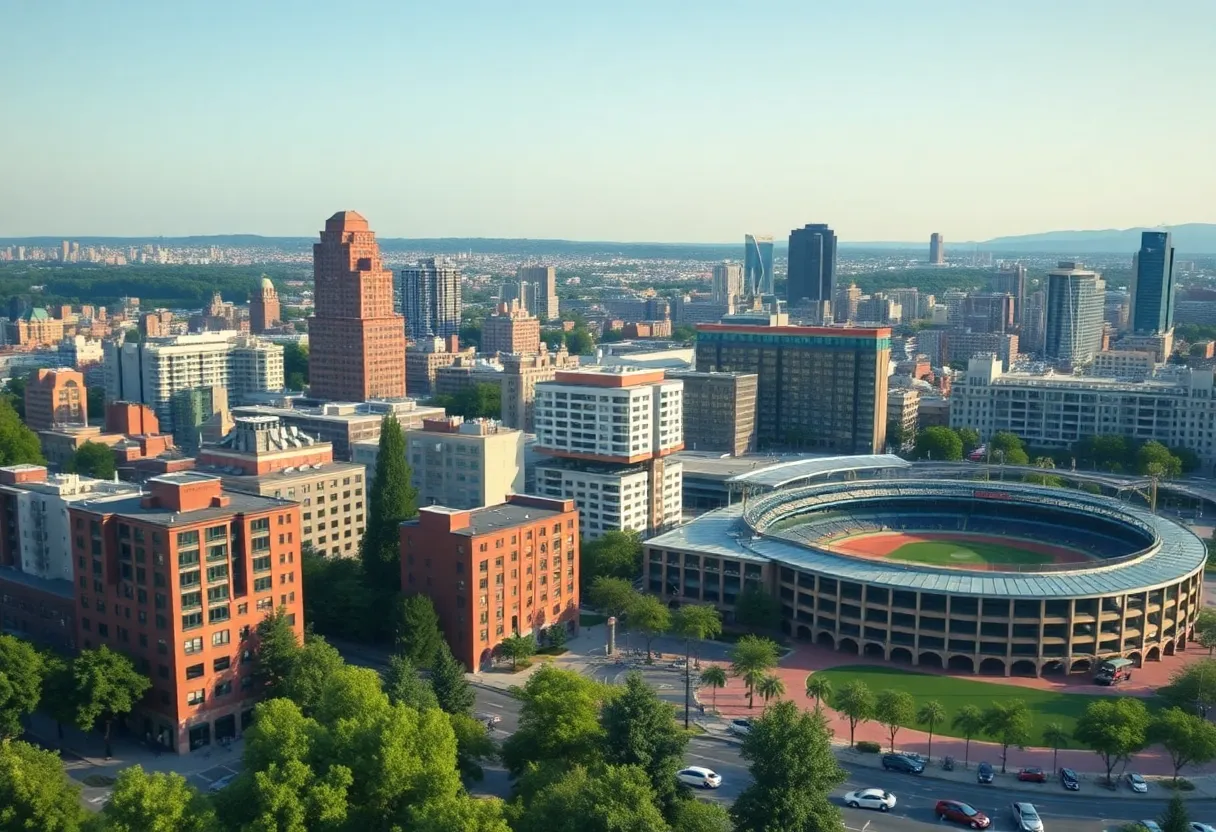 Rendering of the new San Antonio downtown development including a ballpark