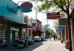 San Antonio street bustling with local businesses
