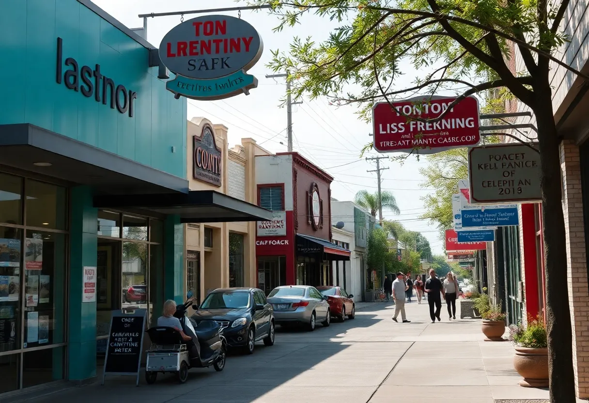San Antonio street bustling with local businesses