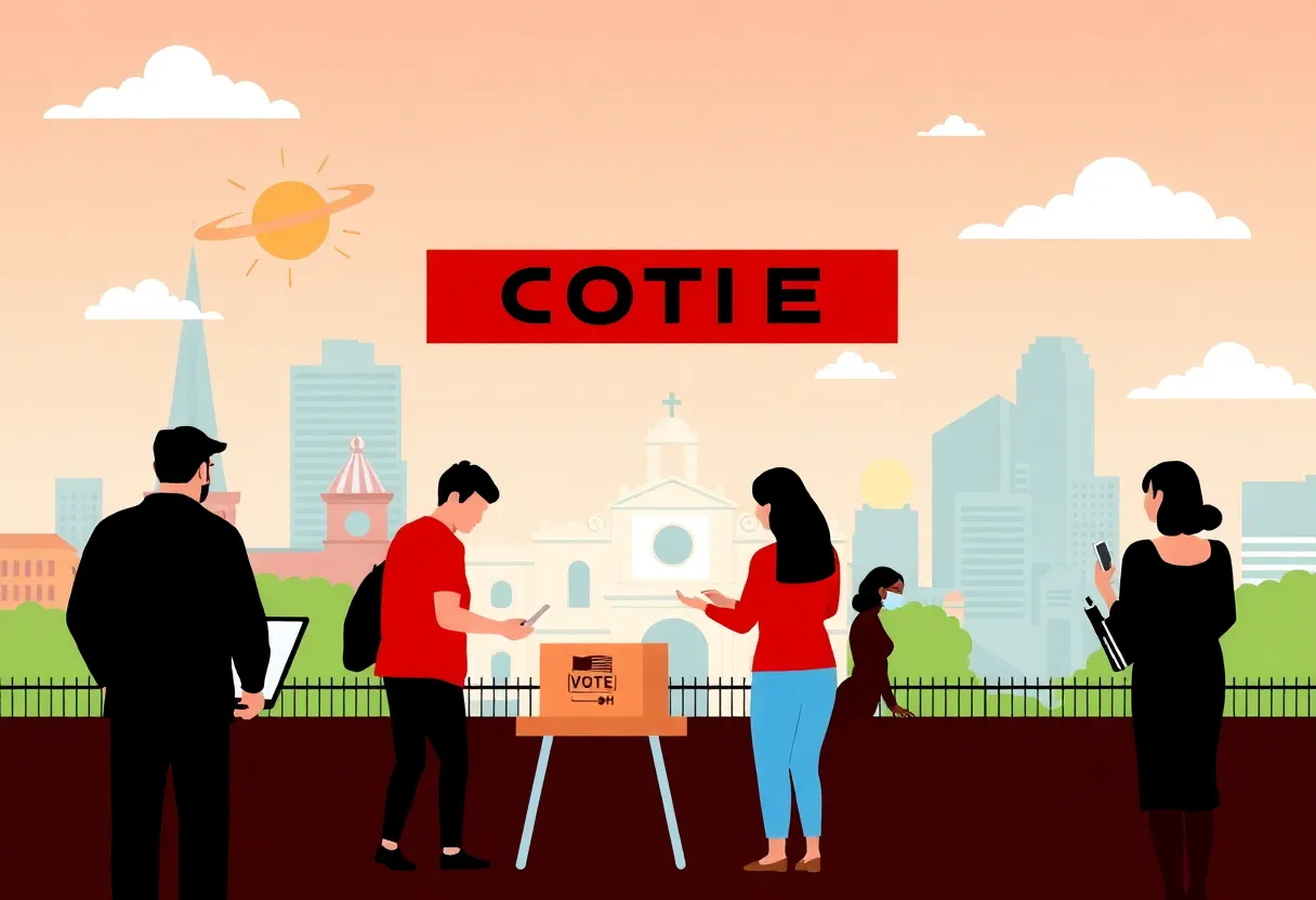 Residents of San Antonio engaging in the voting process at a polling station.