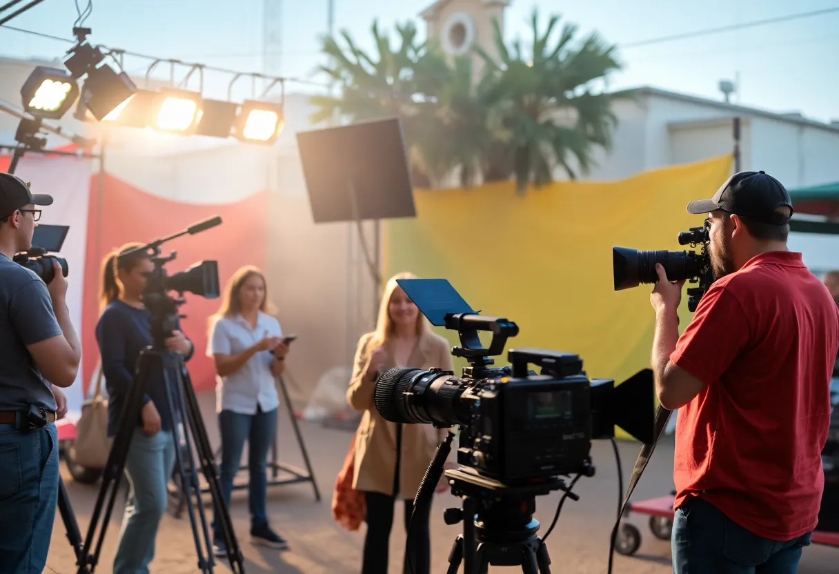 A film set in San Antonio showcasing local talent and crew at work.