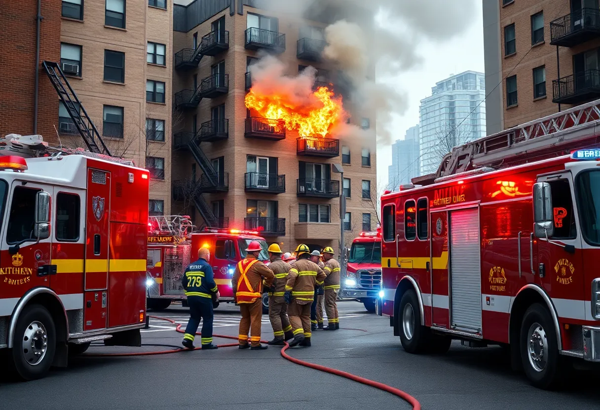 Firefighters combating a kitchen fire at an apartment complex in San Antonio