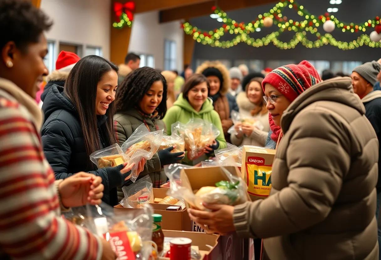 Community members receiving food at a holiday food drive organized by San Antonio Food Bank