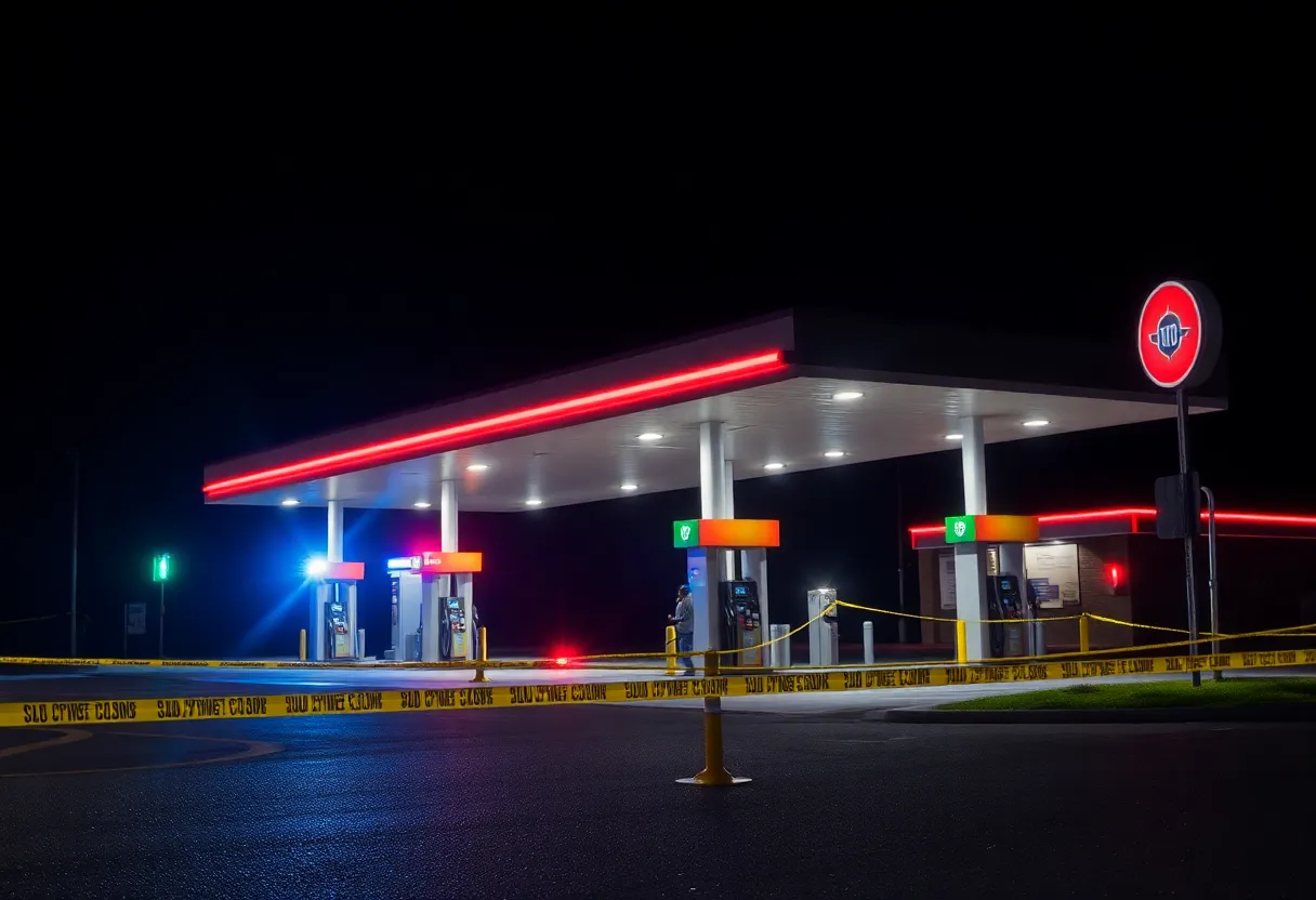 Police lights at a San Antonio gas station crime scene