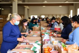 Volunteers distributing food at a community food bank in San Antonio during the government shutdown