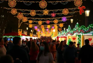 Crowd enjoying a festive holiday celebration in San Antonio