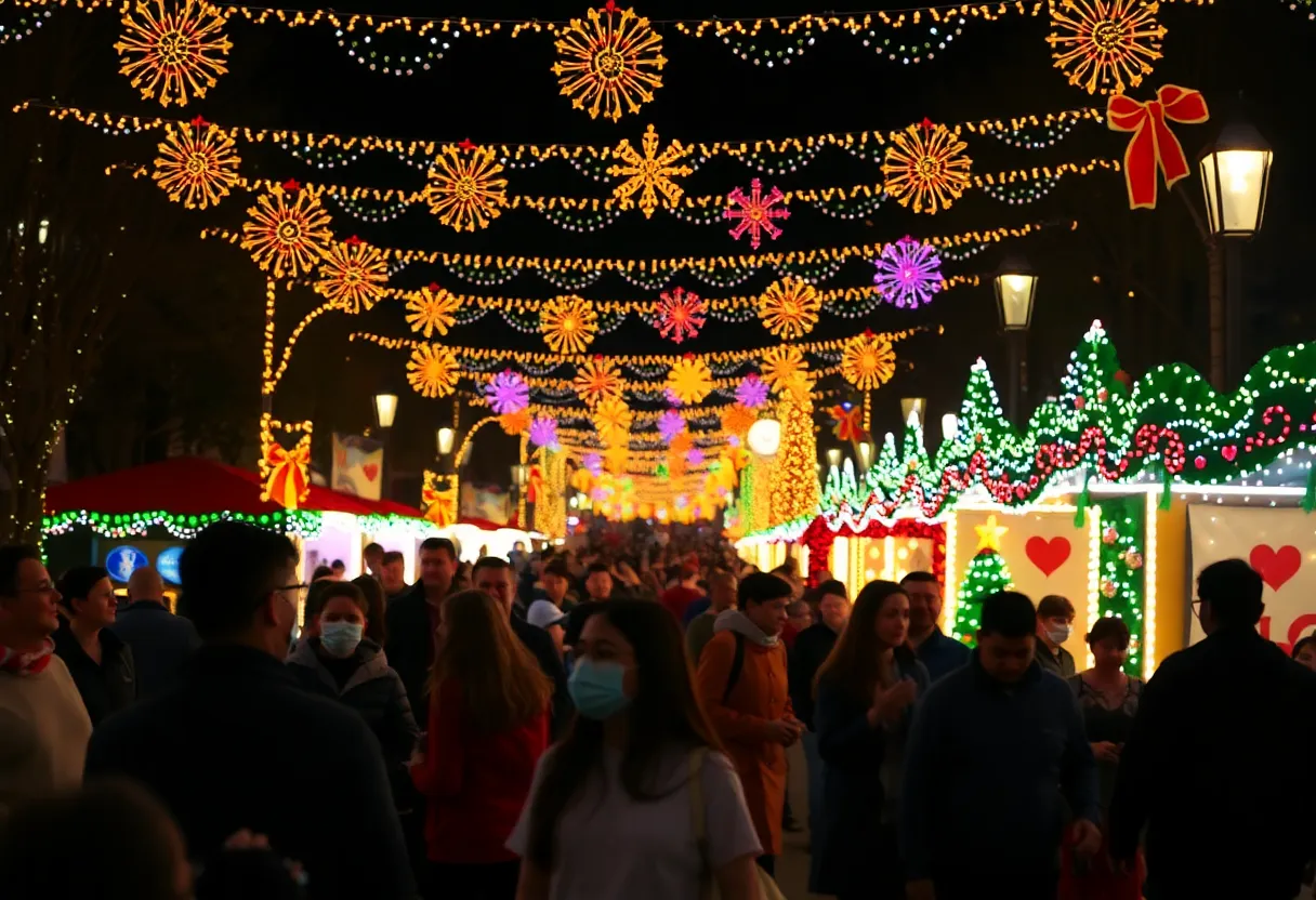Crowd enjoying a festive holiday celebration in San Antonio