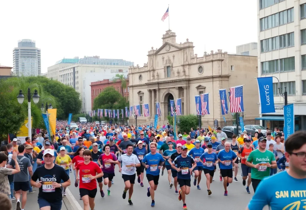 Runners participating in the San Antonio Marathon in downtown San Antonio.