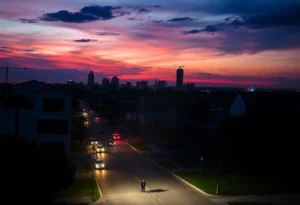 Urban landscape of San Antonio focused on community safety for missing persons.