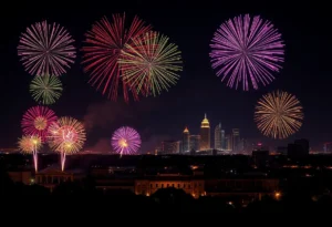 Fireworks illuminate the night sky above San Antonio during New Year's Eve celebrations.
