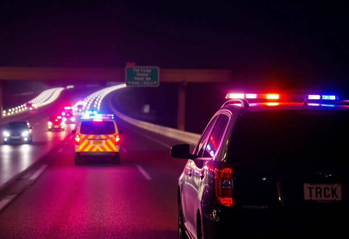 Police lights at night on a highway