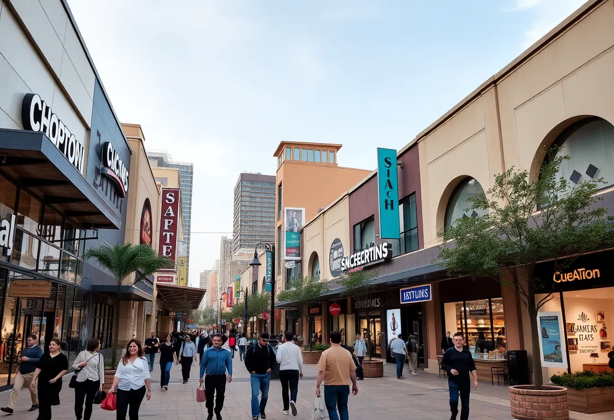 San Antonio shopping district with new retail stores
