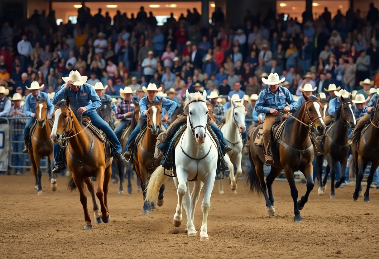 Rodeo event with cowboys and horses at San Antonio Rodeo