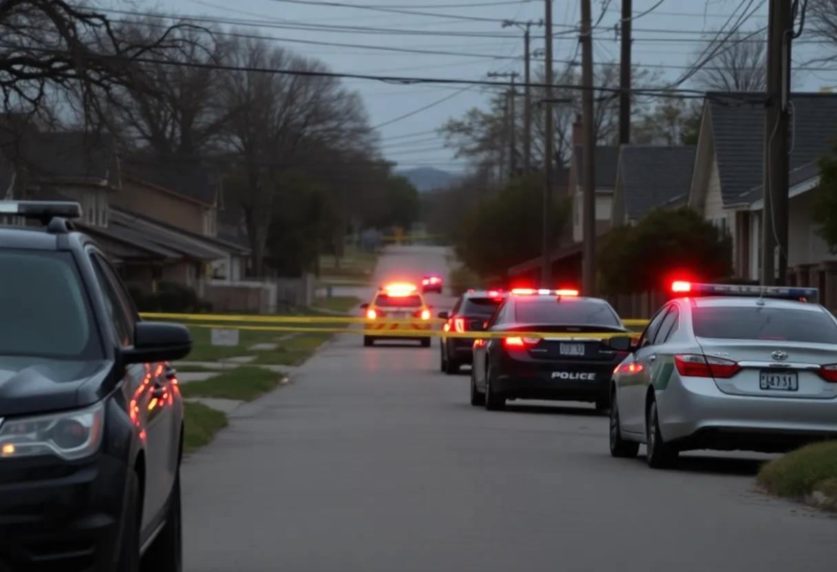 Police presence at a residential area in San Antonio following a tragic shooting incident
