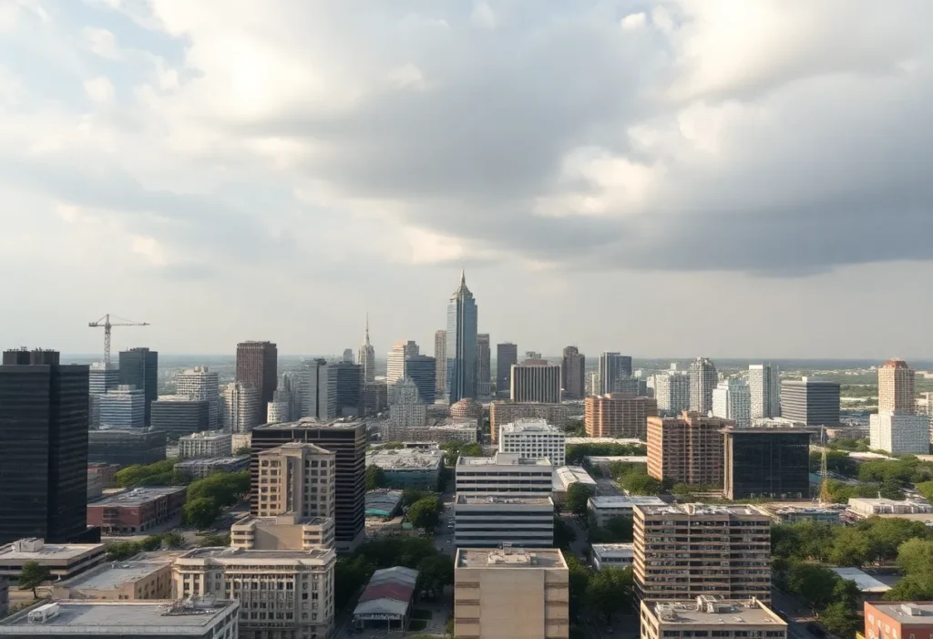 Skyline of San Antonio depicting a growing city with areas of concern.