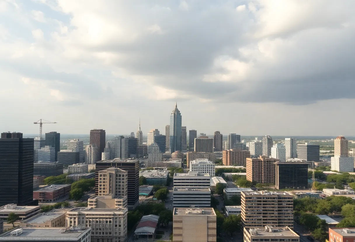 Skyline of San Antonio depicting a growing city with areas of concern.