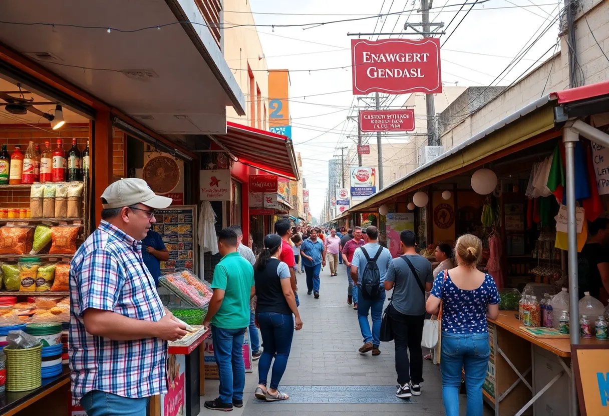 Market scene with small businesses in San Antonio, Texas