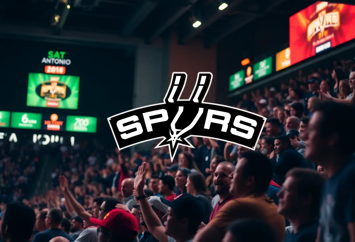 Fans cheering for the San Antonio Spurs during a basketball game.