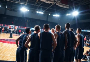 San Antonio Spurs team huddle before the game