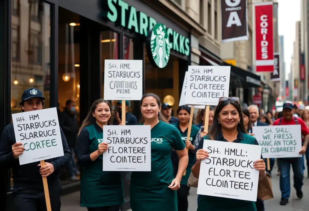 Starbucks workers protesting for better pay and working conditions in San Antonio.