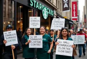 Starbucks workers protesting for better pay and working conditions in San Antonio.