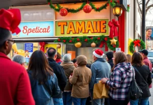 Residents waiting in line at a tamale shop in San Antonio during Christmas