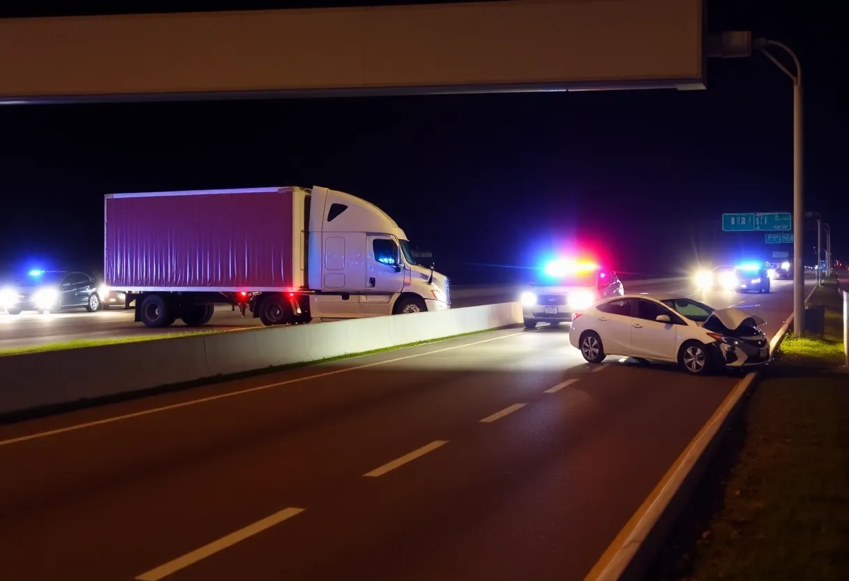 Scene of a traffic accident involving a truck on SE Loop 410, San Antonio.