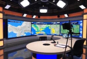 Weather studio with maps and equipment in San Antonio
