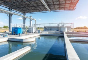 Illustration of a modern water treatment facility