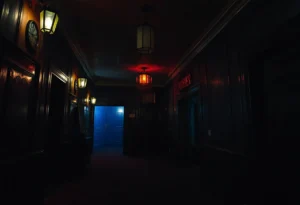 Interior view of The Scream Experiment, a haunted hotel attraction in San Antonio.
