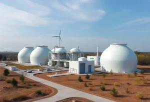 Futuristic self-sustaining energy hub with advanced technology in Akron, Ohio