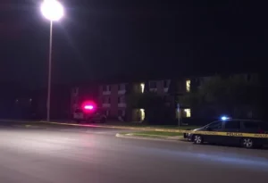 Police lights at Icon Apartments in San Antonio after a shooting incident