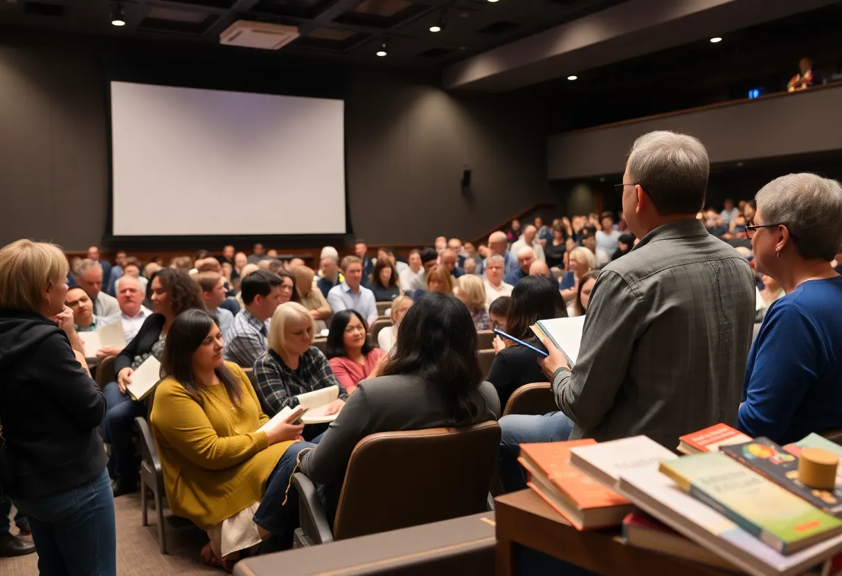 Author Skip Hollandsworth presenting his book at a community event in San Antonio.