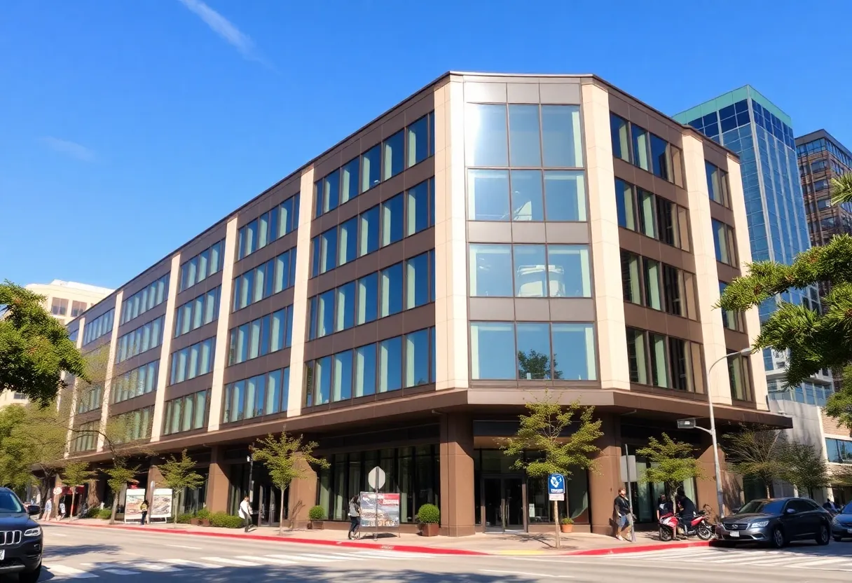 Illustration of a bank merger in Houston, Texas.