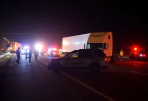 Crash site on Southeast Loop 410 involving a parked 18-wheeler