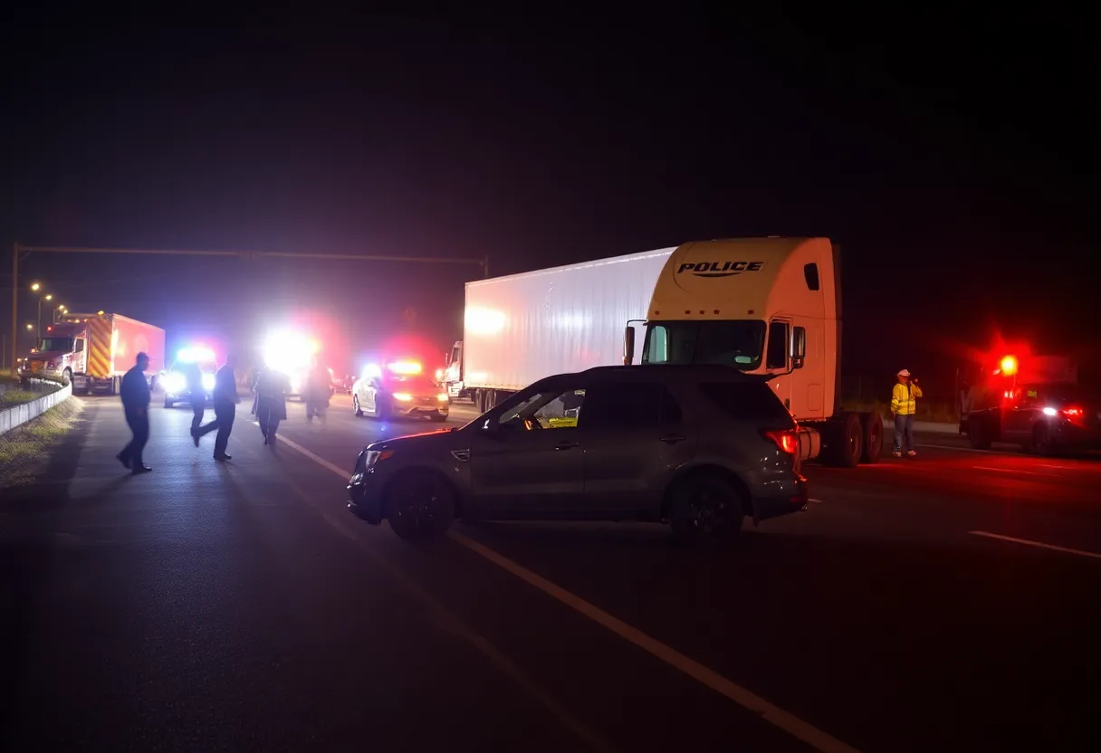 Crash site on Southeast Loop 410 involving a parked 18-wheeler