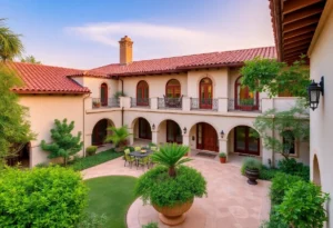 Exterior view of a stunning Spanish-style home in Monte Vista, San Antonio.