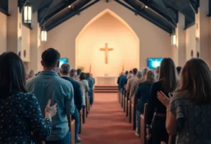 People gathered in prayer at Milestone Church