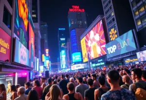 Celebration of San Antonio's top music artists featuring colorful lights and musical notes.