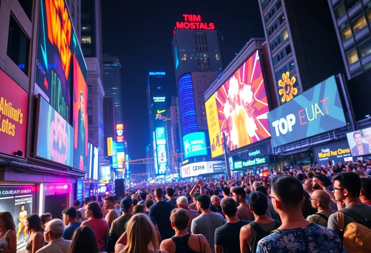 Celebration of San Antonio's top music artists featuring colorful lights and musical notes.