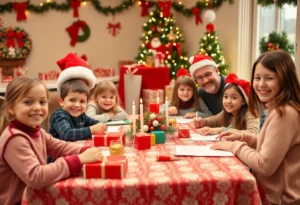 Families enjoying holiday activities at the Spurs event