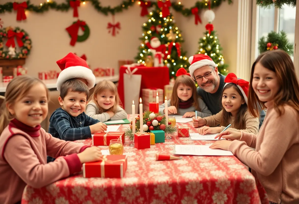 Families enjoying holiday activities at the Spurs event