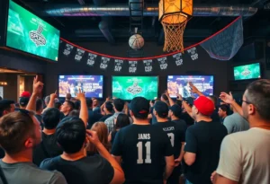 Fans at a watch party for the Spurs NBA Cup Final