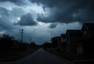 A suburban neighborhood in San Antonio illustrating a somber atmosphere.
