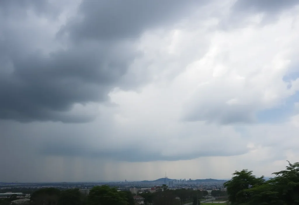 Dark storm clouds gathering over San Antonio skyline