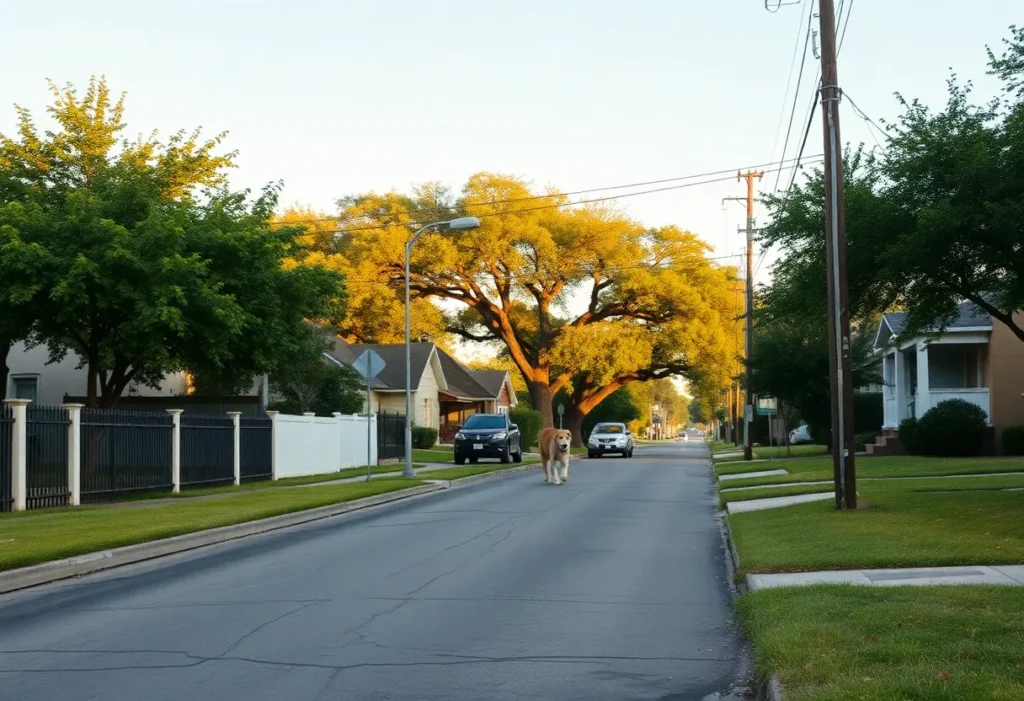 A neighborhood in San Antonio reflecting community safety measures.
