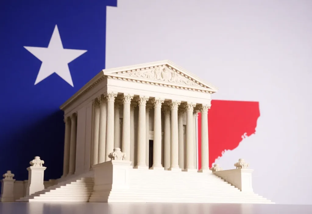 U.S. Supreme Court building with Texas state outline