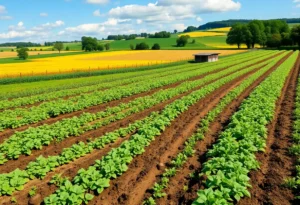 A farm thriving with sustainable agricultural practices.