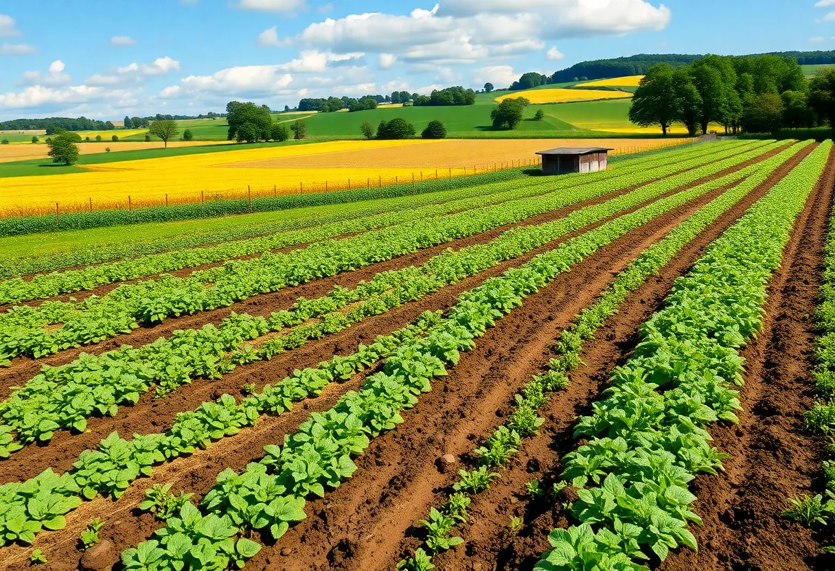 A farm thriving with sustainable agricultural practices.